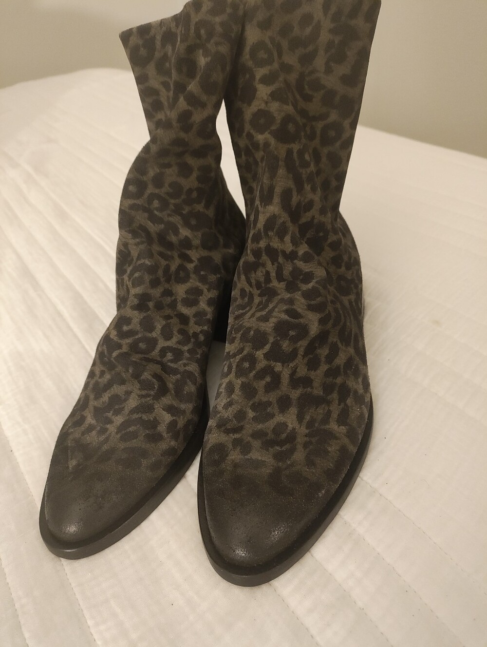 Mimmu Women’s 37 Leopard Suede Ankle Boots Made in Italy Pointed Toe